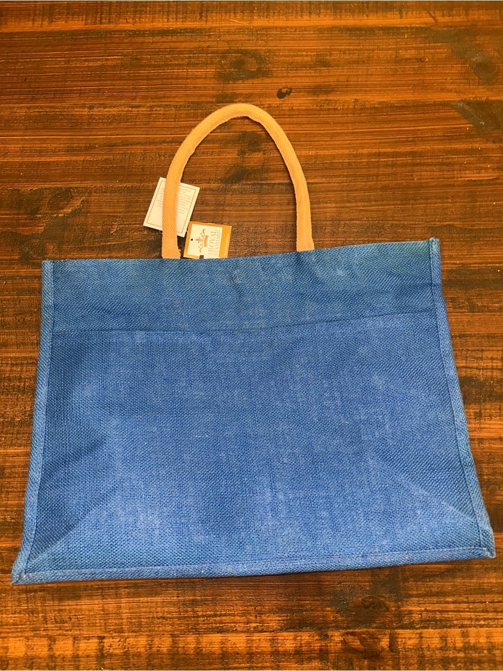 Classic Blue Tote Bag with Tan Handles
